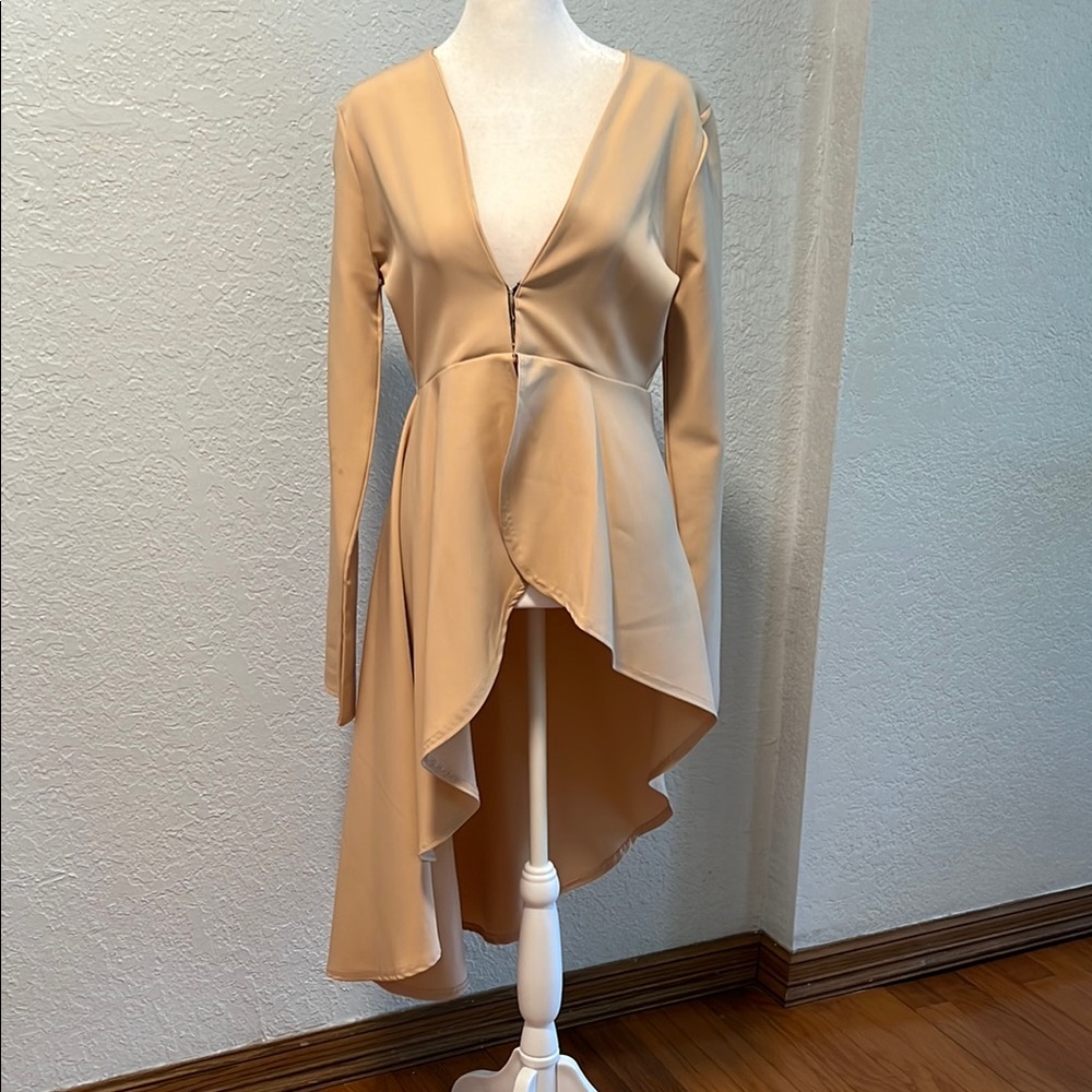 PrettyLittleThing Tan Asymmetrical Wrap Dress